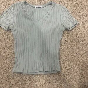 Active USA Ribbed Baby Tee Women Small Sage Green Fitted Stretch Y2K Top